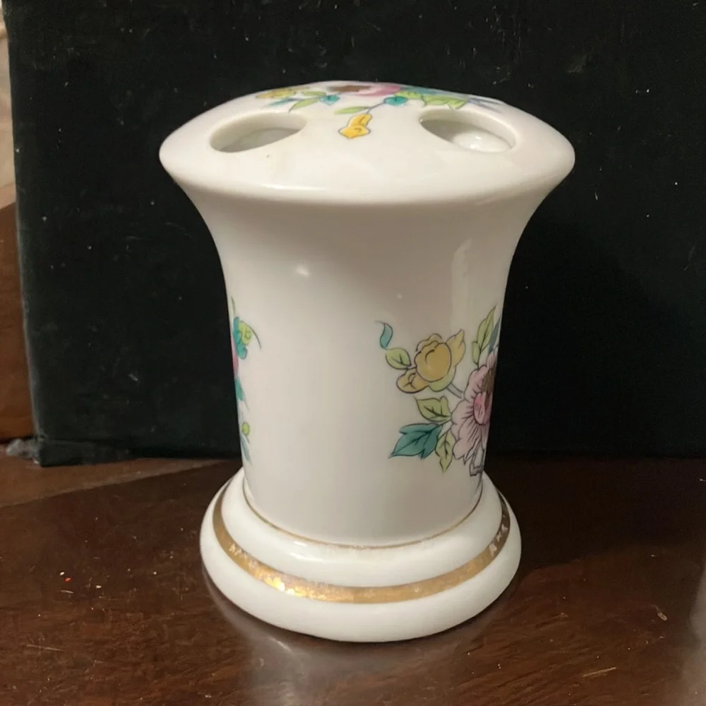 Vintage Porcelain Andrea by Sadek Asian Style Floral Toothbrush Holder & Cup